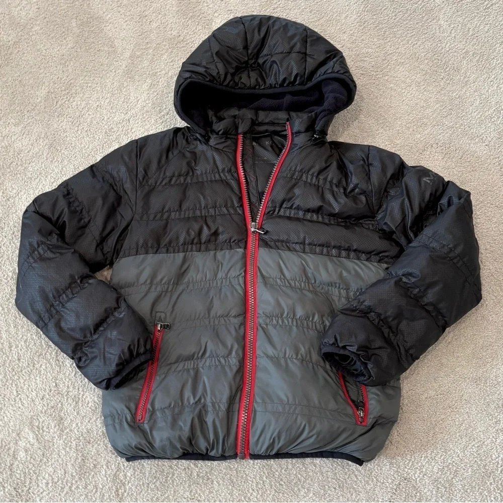 Michael Kors Puffer Zip Up Hood Gray Black Winter Jacket Coat Boys 14/16 Pocket